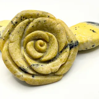 Photo of Vintage 90s Yellow Carved Stone Rose Jasper Beaded Boho Chunky Toggle Necklace