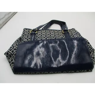 Photo of Tommy Hilfiger Shoulder Bag Womens Medium Blue Logo Canvas Faux Leather Studded