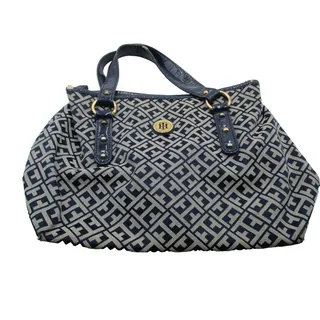 Photo of Tommy Hilfiger Shoulder Bag Womens Medium Blue Logo Canvas Faux Leather Studded
