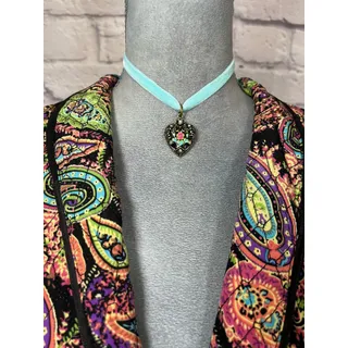 Photo of Handmade enamel painted antique heart pendant choker necklace