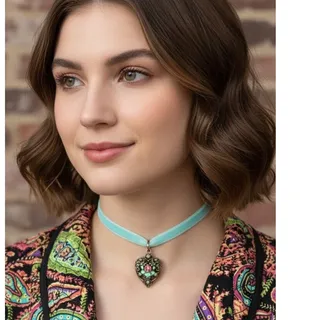 Photo of Handmade enamel painted antique heart pendant choker necklace