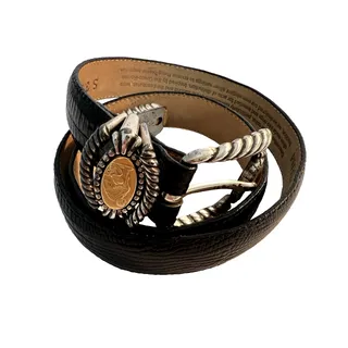 Photo of 1995 Brighton Museum Golden Coin Collection Women's Black Leather Belt S37803