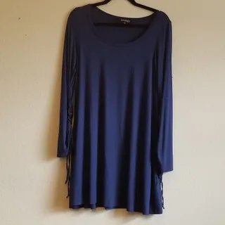 Photo of Blue Tie Bell Sleeve Tunic Dress – Small