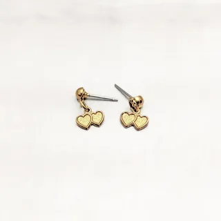 Photo of Vintage Stud Earrings Gold Tone Two Hearts Dainty Love/Valentines Theme