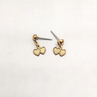 Photo of Vintage Stud Earrings Gold Tone Two Hearts Dainty Love/Valentines Theme