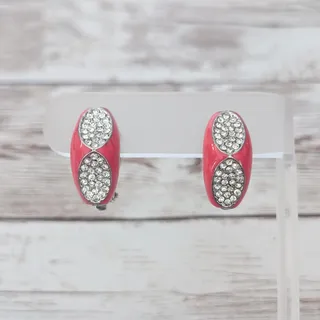 Photo of Vintage Clip On Earrings Muted Pinky Red & Clear Gem Unusual Statement Retro