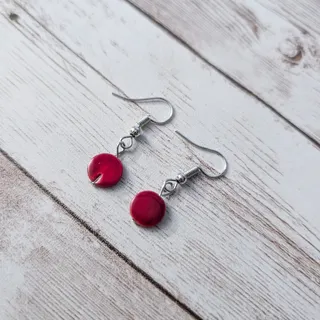 Photo of Red Disk Dangle Earrings - Hook Earrings for Pierced Ears
