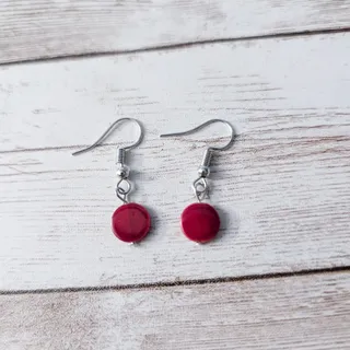 Photo of Red Disk Dangle Earrings - Hook Earrings for Pierced Ears