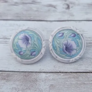 Photo of Vintage Clip On Earrings Large Pastel Tones Floral Statement 1.25"