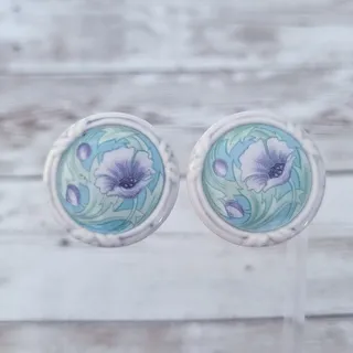 Photo of Vintage Clip On Earrings Large Pastel Tones Floral Statement 1.25"