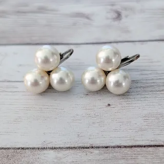 Photo of Vintage Clip On Earrings Faux Pearl Trio Statement - Rear Tarnish