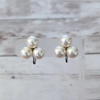 Photo of Vintage Clip On Earrings Faux Pearl Trio Statement - Rear Tarnish