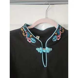 Photo of Black New Chinese Asian Inspired Frog Button Embroidered Sweatshirt, Women's M