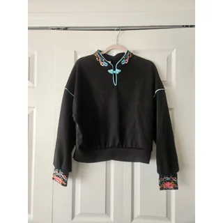Photo of Black New Chinese Asian Inspired Frog Button Embroidered Sweatshirt, Women's M
