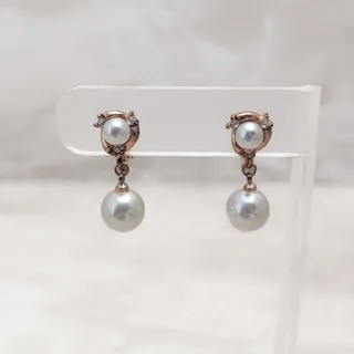Photo of Vintage Clip On Earrings Copper Tone, Faux Pearl, Clear Gem - Condition Issues
