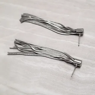 Photo of Multi Strand Tassel Dangle Drop Earrings Silver Tone Stud Earrings Statement