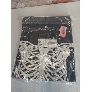 Photo of Xlievo Mens T Shirt L Black Skeleton Graphic Halloween Costume Rib Cage