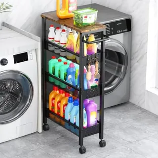 Photo of 4-Tier Slim Utility Rolling Laundry Cart with Wheels, Metal