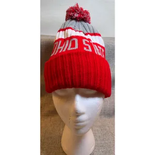Photo of Ohio State Knit Beanie Pom Pom Scarlet Gray White Cuffed Winter Hat