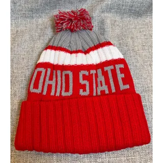 Photo of Ohio State Knit Beanie Pom Pom Scarlet Gray White Cuffed Winter Hat