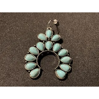 Photo of Pink Linen Reconstituted Turquoise Squash Blossom Earrings, New