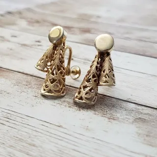 Photo of Vintage Screw On Earrings - Ornate Gold Tone 1 & 1/8"
