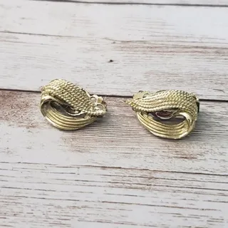 Photo of Vintage Clip On Earrings Gold Tone Swoosh Lines & Dots Design