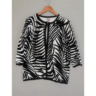 Photo of Chico's Sweater Size 2 Cardigan Black White -0826H34