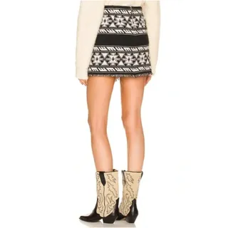 Photo of Isabel Marant Étoile Jiloa Black White Tribal Print Wrap Skirt Fringe Hem 38 NWT