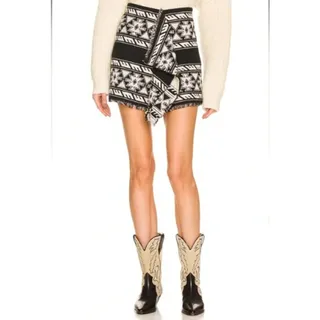 Photo of Isabel Marant Étoile Jiloa Black White Tribal Print Wrap Skirt Fringe Hem 38 NWT