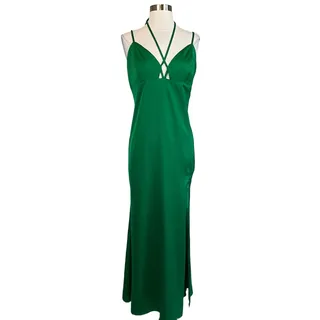 Photo of AQUA Green Cocktail Dress Satin Strappy Backless A-Line Midi Slip Size XL