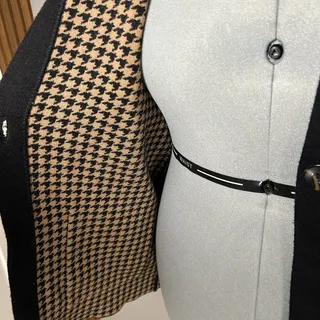 Photo of Halston Black Minimalist Blazer Cardigan M Houndstooth Lined Open Fron
