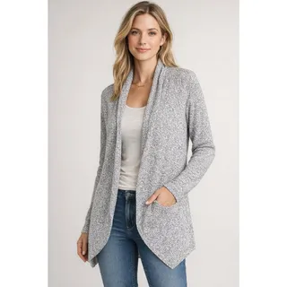 Photo of NIC+ZOE Marled Open Front Cardigan Sweater Gray Heather Pockets Size L