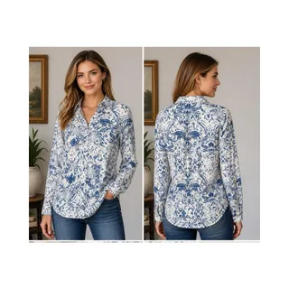 Photo of Vavonne Blue White Toile Blouse S Button Up Cottagecore French Vintage Style