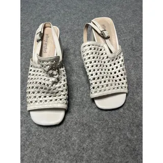 Photo of Jeffrey Campbell White Woven Leather Slingback Block Heel Sandals Size 6