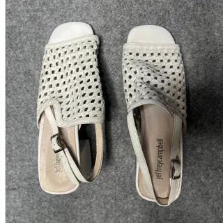Photo of Jeffrey Campbell White Woven Leather Slingback Block Heel Sandals Size 6