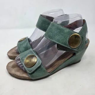 Photo of Taos Green Teal Leather Wedge Comfort Sandals Women’s Size 7.5