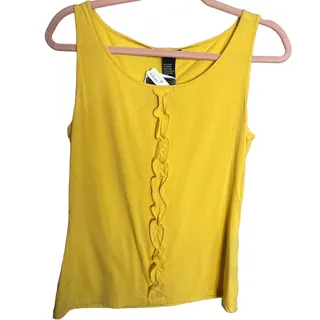 Photo of Doncaster golden yellow sleeveless tank top ruffle front small NWT