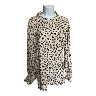 Photo of Fate Curve cream leopard print long sleeve ruffle blouse button up 2x NWT