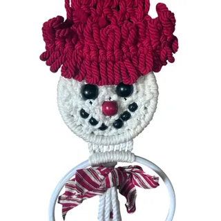 Photo of Vintage Handmade Macrame Snowman Wall Hanging Towel Ring Christmas Decor 25"