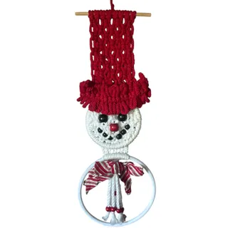 Photo of Vintage Handmade Macrame Snowman Wall Hanging Towel Ring Christmas Decor 25"