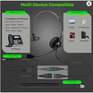 Photo of Office Headset with RJ9 Jack for Cisco Phone with Mic Noise Cancelling, Black
