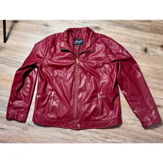 Photo of Fresh New York Red Faux Leather Moto Jacket Womens XL Quilted Biker Gold Zip