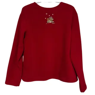 Photo of C&B Sports Croft & Barrow Women's Red Christmas Fleece Reindeer Jacket Size L