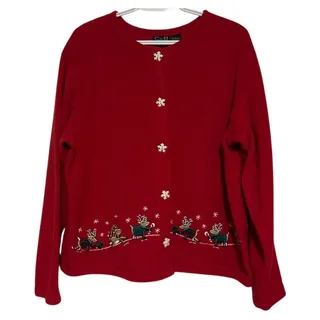 Photo of C&B Sports Croft & Barrow Women's Red Christmas Fleece Reindeer Jacket Size L