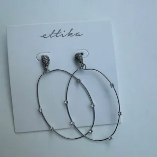 Photo of Ettika Delicate Crystal Large Oval Hoop Earrings Silver Rhodium CZ