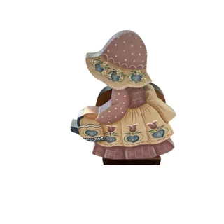 Photo of Vintage Hand Painted Wood Country Girl Figurine Cutout Decor Napkin Holder