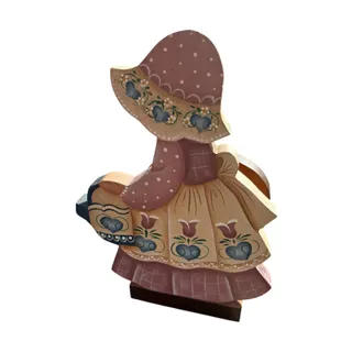 Photo of Vintage Hand Painted Wood Country Girl Figurine Cutout Decor Napkin Holder