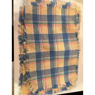 Photo of Vintage Cottagecore Plaid Woven Placemats Set of 8 Blue Pink Fringe Farmhouse