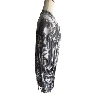Photo of Tiare Hawaii Black White Tie Dye Open Front Kimono Cardigan 3/4 Sleeve One Size